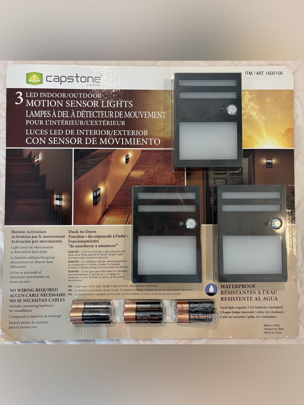 New - Capstone Black LED Indoor/Outdoor Motion Sensor Wall Light - 3 Pack